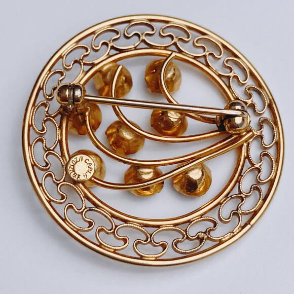 VTG Signed Carla 12K GF Multicolor Rhinestone Circle Brooch 1960s Spray Pin - Picture 7 of 8